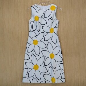 Talbots Dress Womens 4 White Big Daisy Floral Sundress Mod Retro Vtg Feminine